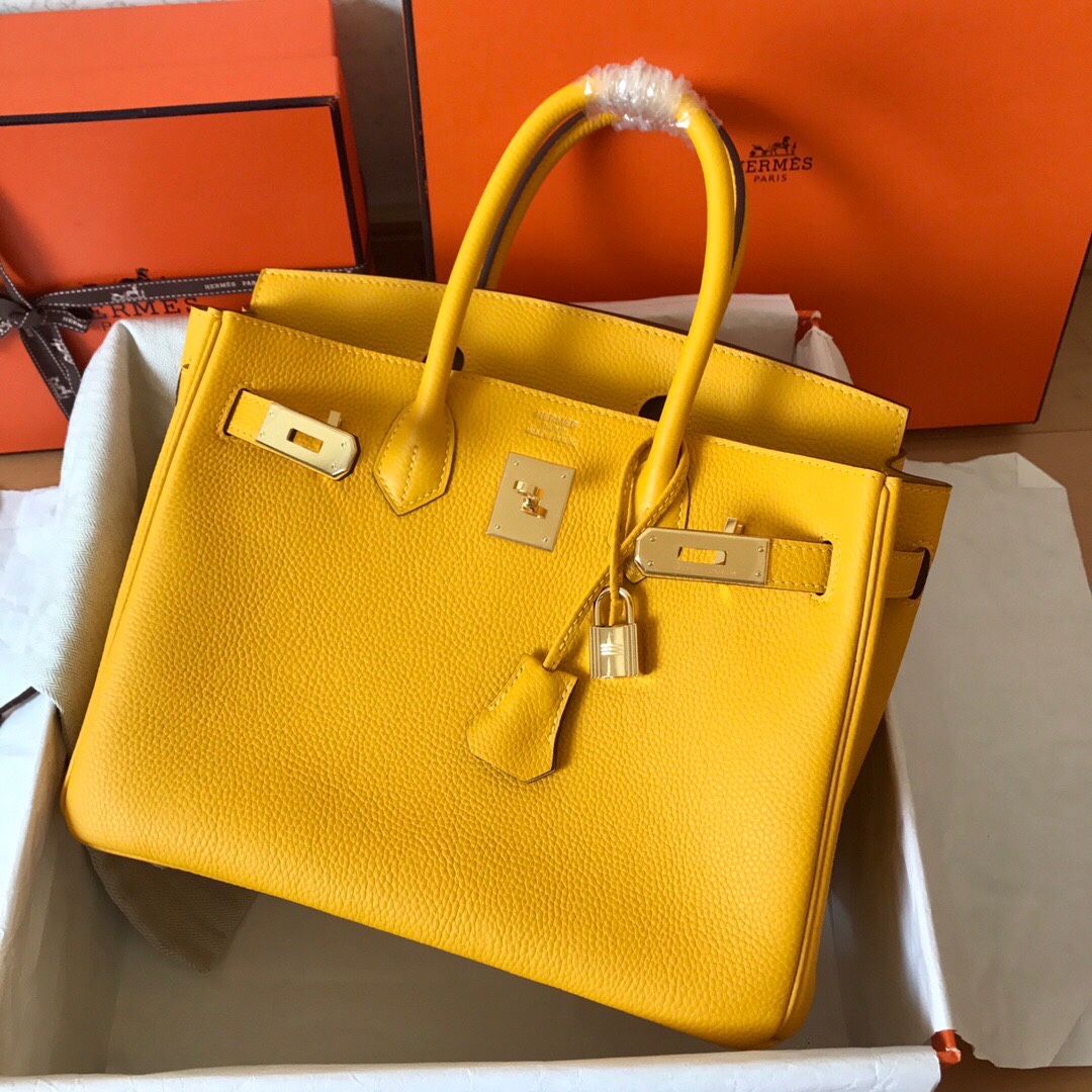 Hermes Birkin 30CM Togo Leather Handbag Yellow Amber